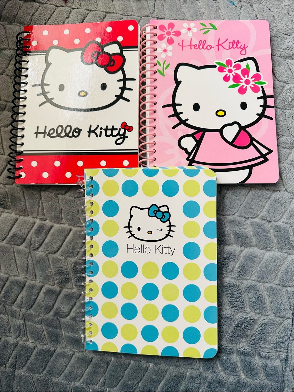 Hello Kitty Spiral Notebooks - Pink, Red & Blue Polka Dot Covers